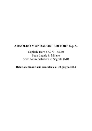 Thumbnail Arnoldo Mondadori Editore Financial Report 2014-h1