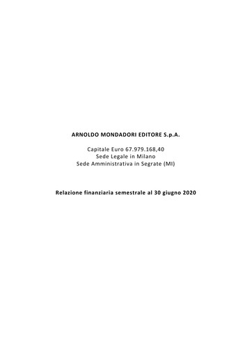 Thumbnail Arnoldo Mondadori Editore Financial Report 2020-h1
