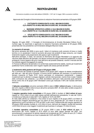 Thumbnail Arnoldo Mondadori Editore Half-year Report 2008-h1