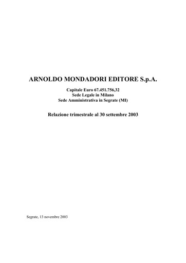 Thumbnail Arnoldo Mondadori Editore Quarterly Report 2003-q3