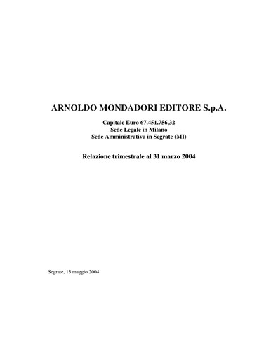 Thumbnail Arnoldo Mondadori Editore Quarterly Report 2004-q1