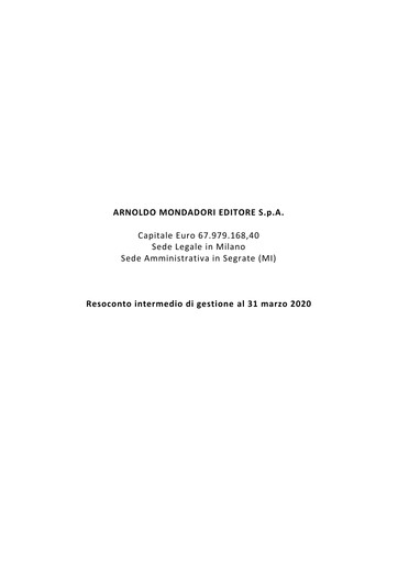 Miniature Arnoldo Mondadori Editore Rapport trimestriel 2020-q1