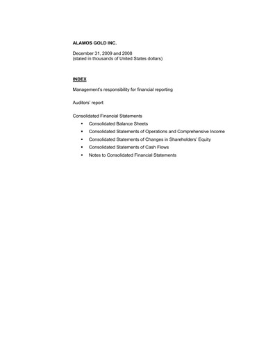 Miniature Alamos Gold Bilan financier 2009