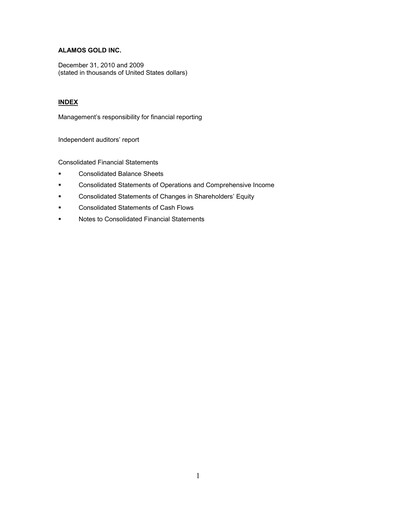Miniature Alamos Gold Bilan financier 2010