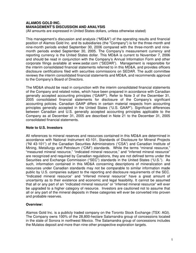 Thumbnail Alamos Gold Quarterly Report 2006-q3