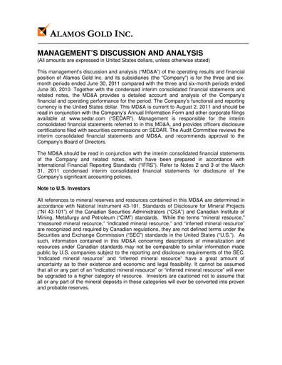 Thumbnail Alamos Gold Quarterly Report 2011-q2