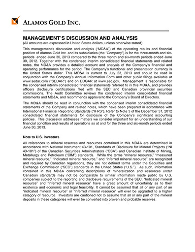 Thumbnail Alamos Gold Quarterly Report 2013-q2