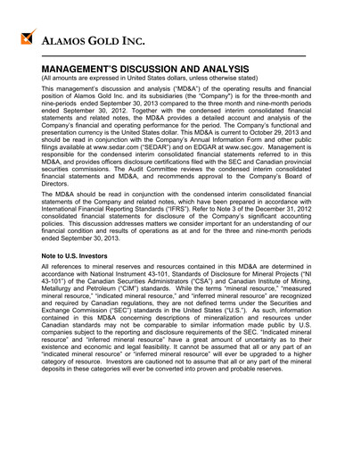 Thumbnail Alamos Gold Quarterly Report 2013-q3