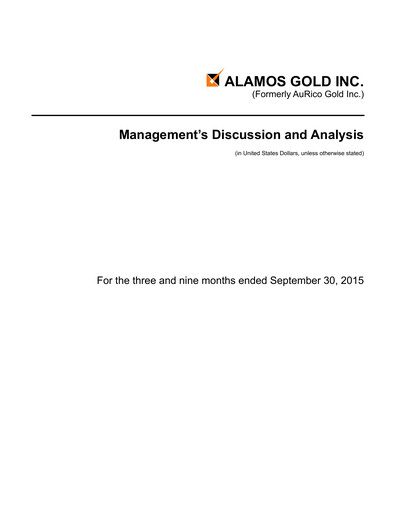 Thumbnail Alamos Gold Quarterly Report 2015-q3