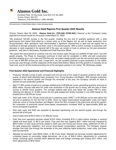 Thumbnail Alamos Gold Quarterly Report 2025-q1