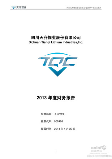 Thumbnail Tianqi Lithium Financial Statement 2013