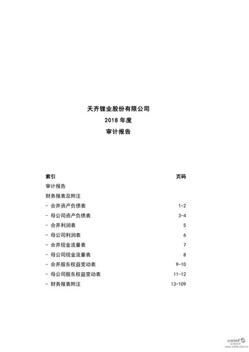 Thumbnail Tianqi Lithium Financial Statement 2018