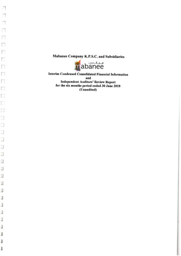 Miniature Mabanee Company Bilan financier 2018-h1