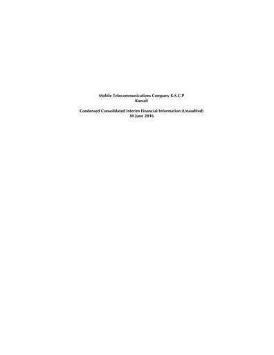 Vorschaubild Zain (Mobile Telecommunications Company) Finanzbericht 2016-h1