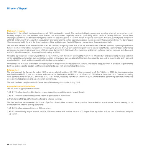 Thumbnail Al Ahli Bank of Kuwait Financial Statement 2012