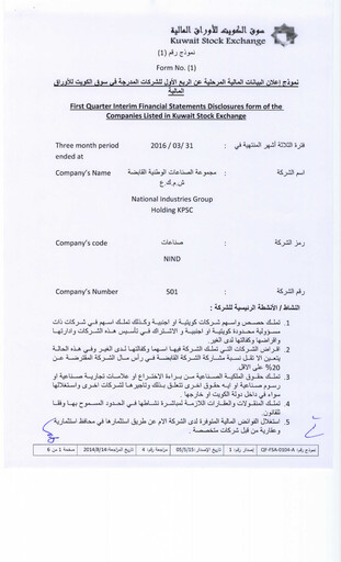 Thumbnail National Industries Group Holding Financial Statement 2016-q1