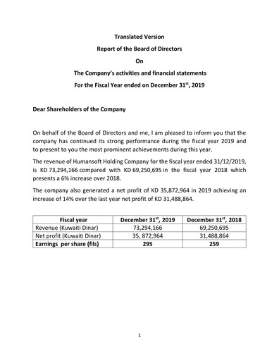 Vorschaubild Humansoft Holding Company Jahresbericht 2019