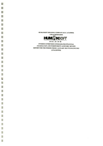 Thumbnail Humansoft Holding Company Financial Report 2013-h1