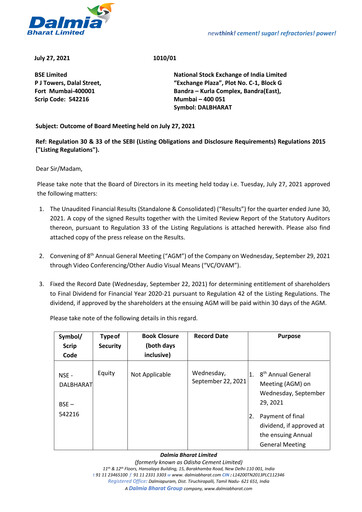Miniature Dalmia Bharat Rapport trimestriel 2021-q1