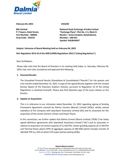 Miniature Dalmia Bharat Rapport trimestriel 2022-q3