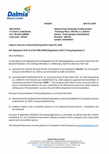 Miniature Dalmia Bharat Rapport trimestriel 2023-q4
