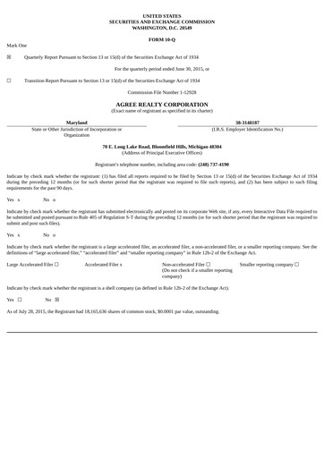Thumbnail Agree Realty
 Quarterly Report 2015-q2