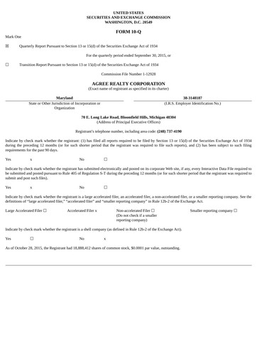 Thumbnail Agree Realty
 Quarterly Report 2015-q3