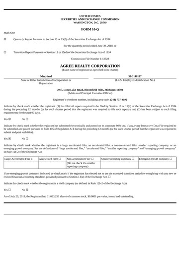 Thumbnail Agree Realty
 Quarterly Report 2018-q2