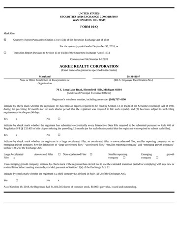 Thumbnail Agree Realty
 Quarterly Report 2018-q3