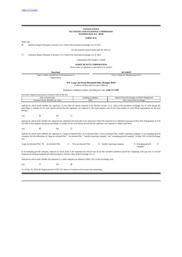Thumbnail Agree Realty
 Quarterly Report 2019-q2