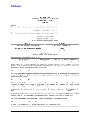 Thumbnail Agree Realty
 Quarterly Report 2020-q2