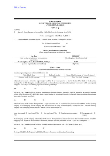 Thumbnail Agree Realty
 Quarterly Report 2021-q1