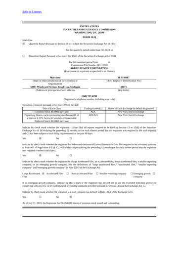 Thumbnail Agree Realty
 Quarterly Report 2023-q2