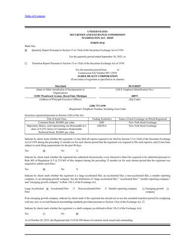 Thumbnail Agree Realty
 Quarterly Report 2025-q3