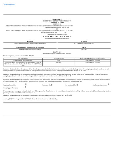 Thumbnail Agree Realty
 Quarterly Report 2026-q2