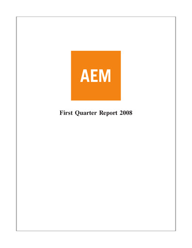 Thumbnail Agnico Eagle Mines Quarterly Report 2008-q1