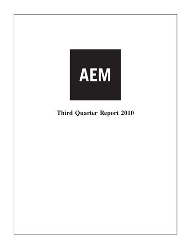 Thumbnail Agnico Eagle Mines Quarterly Report 2010-q3