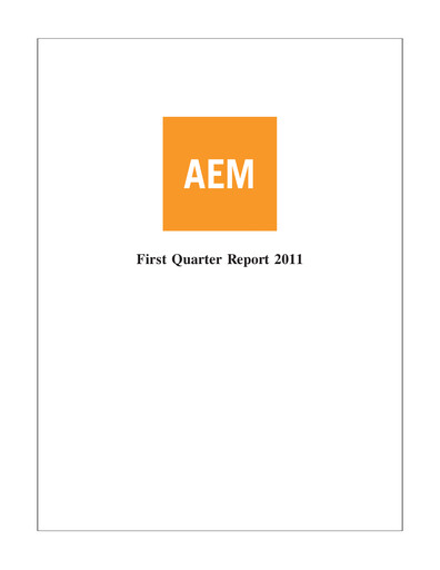Thumbnail Agnico Eagle Mines Quarterly Report 2011-q1