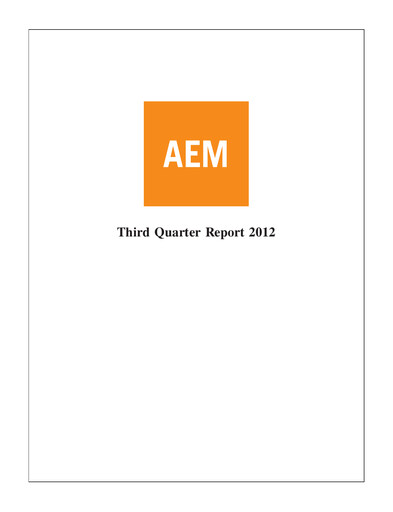 Thumbnail Agnico Eagle Mines Quarterly Report 2012-q3