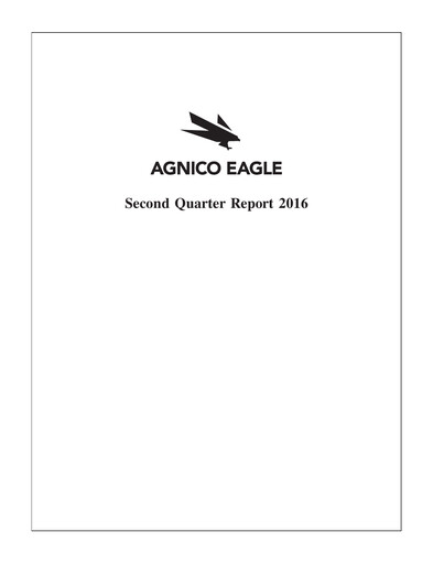 Thumbnail Agnico Eagle Mines Quarterly Report 2016-q2