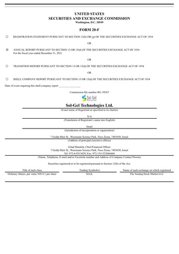 Thumbnail Sol-Gel Technologies Annual Report 2021