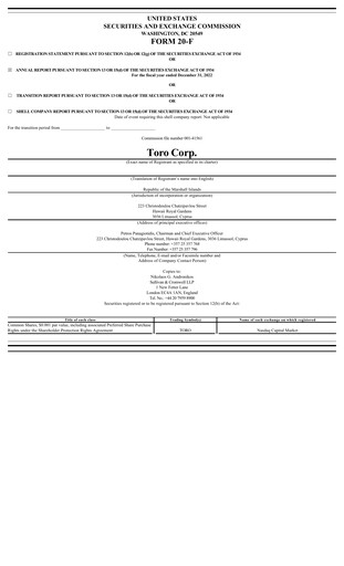 Thumbnail Toro Corp. Annual Report 2022