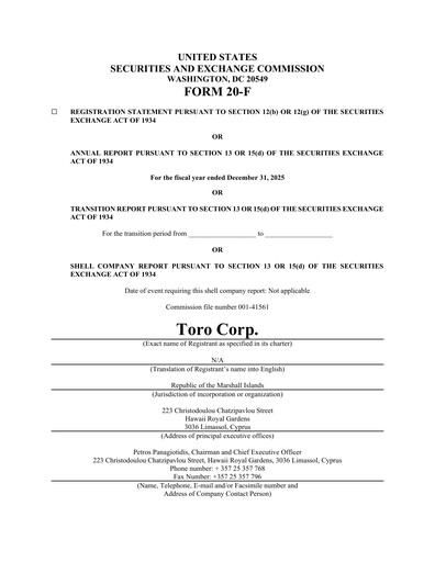 Thumbnail Toro Corp. Annual Report 2025