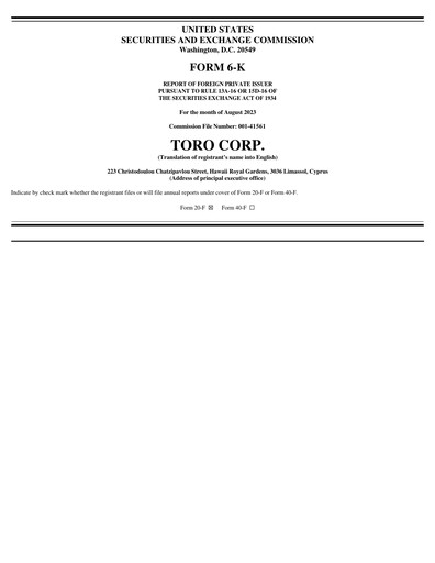 Thumbnail Toro Corp. Half-year Report 2023-h1