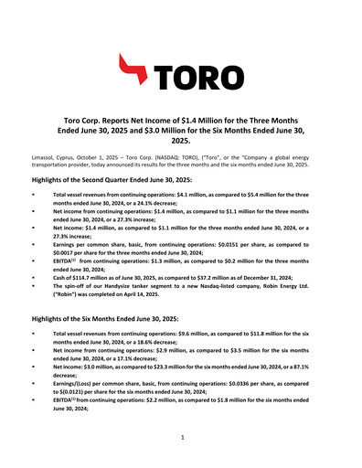 Thumbnail Toro Corp. Half-year Report 2025-h1