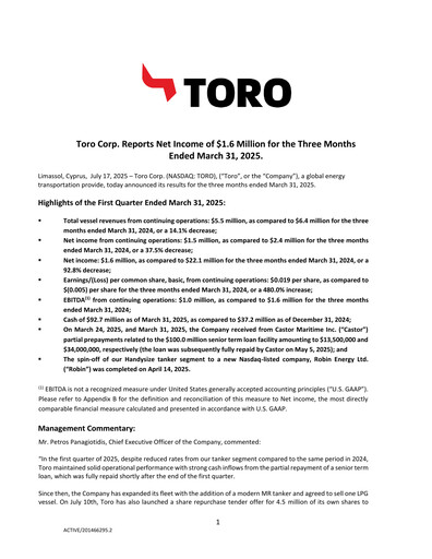 Thumbnail Toro Corp. Quarterly Report 2025-q1