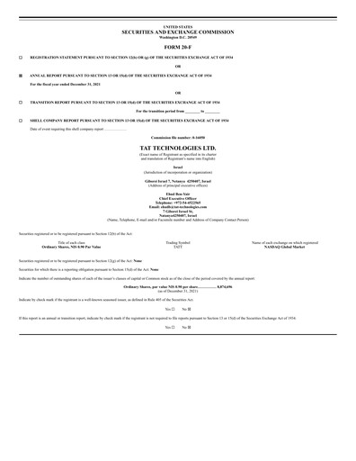 Thumbnail TAT Technologies Annual Report 2021