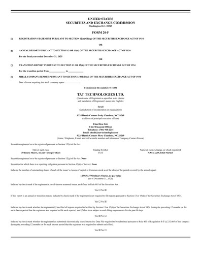Thumbnail TAT Technologies Annual Report 2025