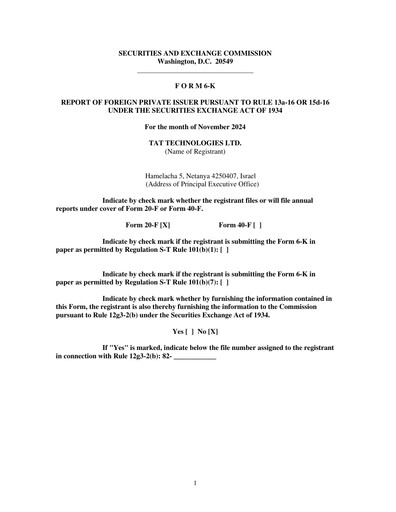 Thumbnail TAT Technologies Quarterly Report 2024-q3