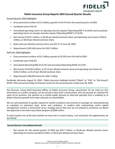 Thumbnail Fidelis Insurance Quarterly Report 2024-q2